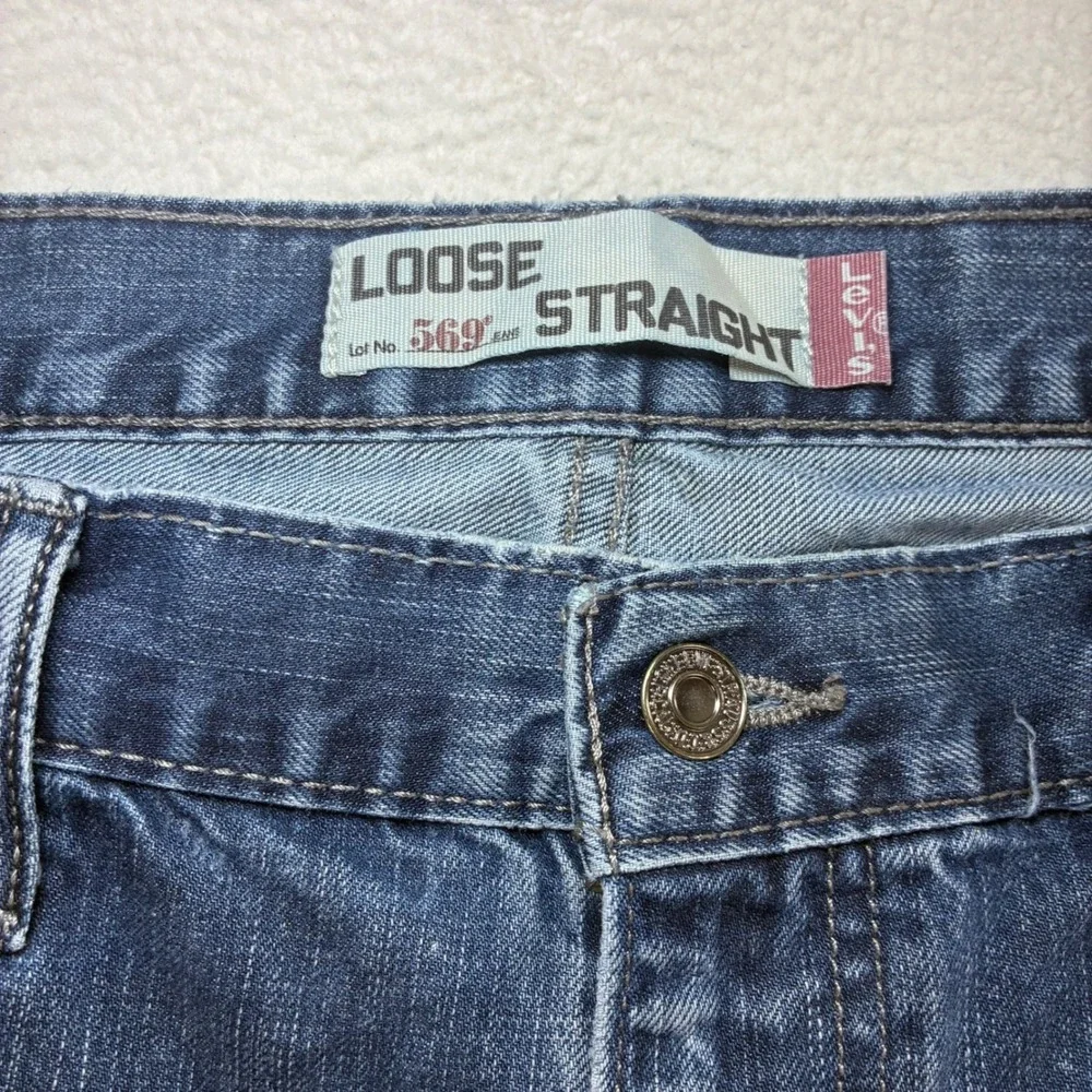 Y2K Levis 569 Loose Straight‎ Jeans Men 38x32 Blue Faded Skater Baggy Distressed